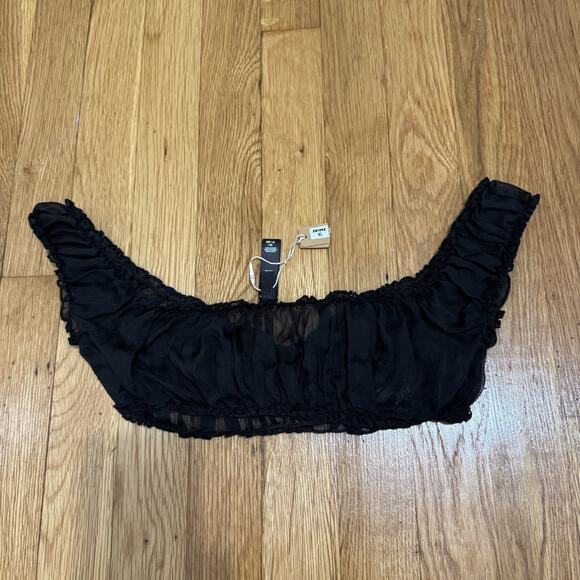 Skims Size Xs Onyx Romance Chiffon Crop Top 100% Silk bralette - Picture 7 of 11